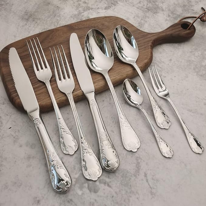 80-piece Silverware Set for 20, Retro Royal Palace Style Stainless Steel Flatware Cutlery Serving Utensils, Eating Tableware for Home Kitchen Hotel Restaurant, Mirror Polished