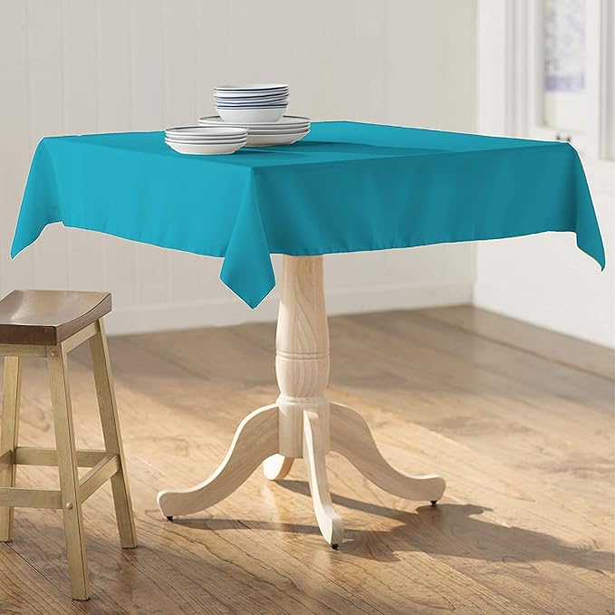 LA Linen Polyester Poplin Washable Square Tablecloth, Stain and Wrinkle Resistant Table Cover 58x58, Fabric Table Cloth for Dinning, Kitchen, Party, Holiday 58 by 58-Inch, Turquoise Dark