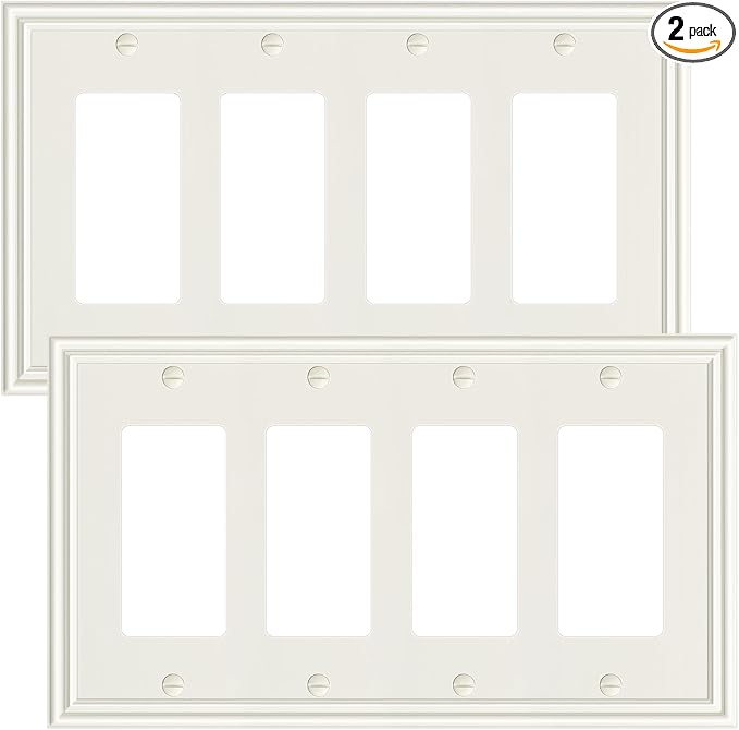 2-Pack Quad Decorator Outlet Cover Plate, Zinc Alloy Decorative Light Almond 4 Gang Switch Plates for Electrical Outlets, Receptacle, GFCI Outlet, Dimmer Switch