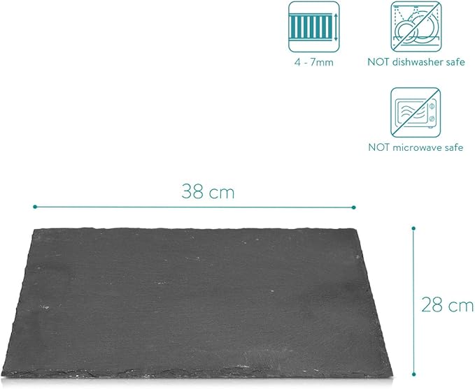 Navaris Natural Slate Serving Plates - Set of 6 Place Mat Serving Trays - Large Rectangular Stone Table Mat Serving Platter Tiles - 15" x 11"