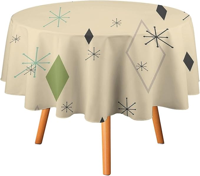Colorful Middle Century Round Tablecloth, Vintage Bohemian Mid Century Modern Retro Print Tablecloth for Home Party Dining Room Kitchen Decor 36Inch(90cm)