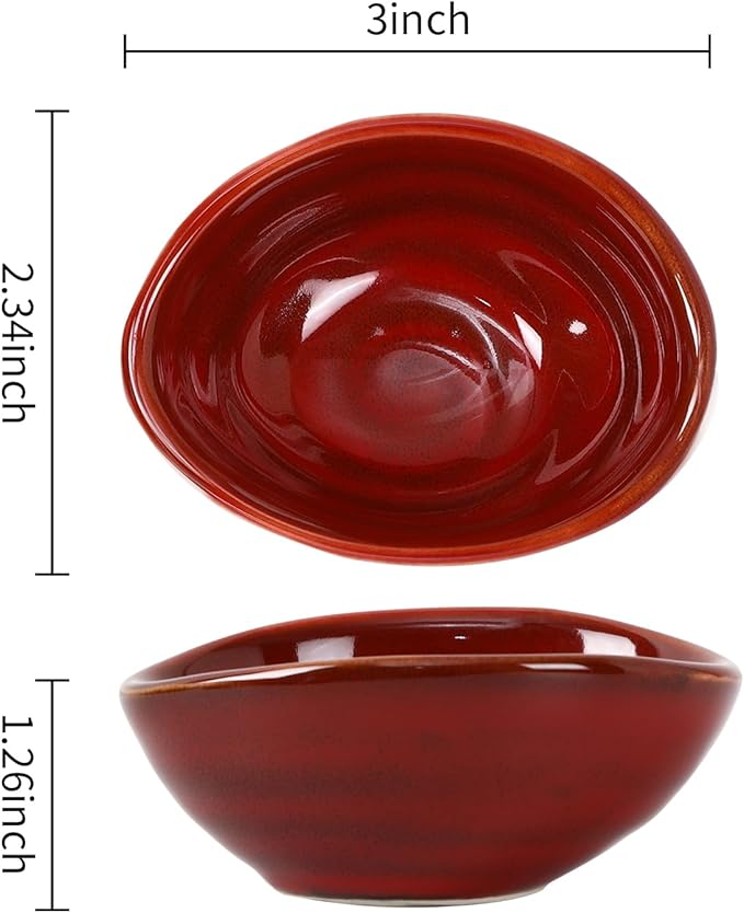 vicrays Ceramic Dipping Sauce Bowls – Small Charcuterie Dip Cups Cooking Prep Condiment Oil Dish Mini Tapas Plates for Soy Sushi Salsas Wasabi Appetizer Dessert - Set of 6 Cherry Red