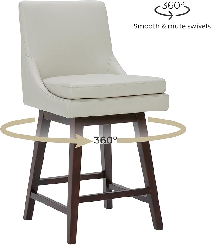 CHITA Counter Height Swivel Bar Stools with Back Set of 2, FSC Certified Upholstered Faux Leather Swivel Barstool, 26.8" H Seat Height, PU Leather in Creamy Gray