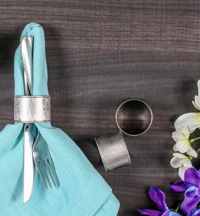 ALPHA Living HOME Silver Napkin Rings Set of 12 Premium, 100% Metal Rust-Resistant Décor - Handcrafted French-Style Metal Holders 2" for Thanksgiving, Christmas, Parties & Everyday Dining