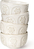 Artena Small Bowls Set of 4, 12 oz Ceramic Embossment Dessert Bowls, white Bowl for Kitchen, Ice Cream, Side Dishes, Rice, Cereal, Fruit, 4.5 Inch, Microwave & Dishwasher Safe, Pinwheel Flower