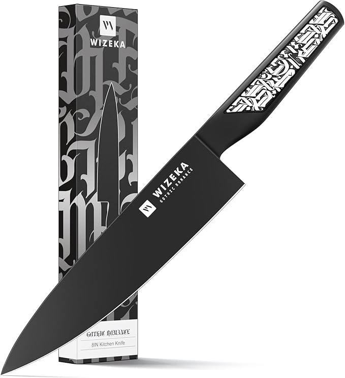 WIZEKA Chef Knife: 8 Inch: Extreme Sharp Kitchen Knife: Full Tang High Carbon Stainless Steel: Chef's knife with Ergonomic Handle with Unique Patterns,Gothic Series