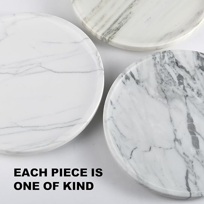 Koville Italian Natural Marble Lazy Susan, Round Marble Turntable Organizer for Spices, Rotating Cheese Board for Dining Table Display, Kitchen Countertop Spinning Serving Tray-Arabescato(White)