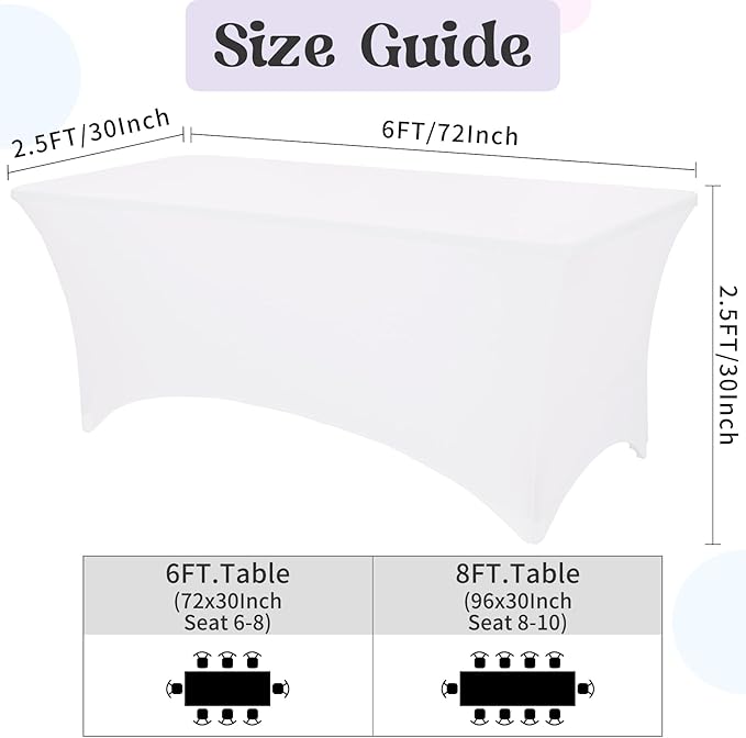 HAISIWLKJ 3 Pack Table Cloth 6ft White Tablecloths for Rectangle Folding Table Spandex Fitted Stretch Cover Wrinkle Resistant Washable for Party, Wedding, Banquet, Festival