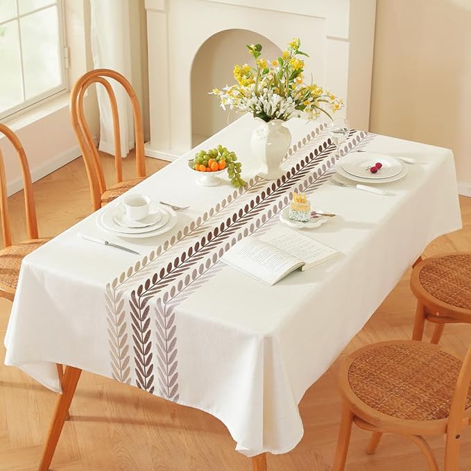 Zobesta Linen Tablecloths Rectanglar 86 x 53 Inch, White Table Cloth Waterproof Heavy Weight Washable Farmhouse Soft Boho Table Cloth Rectangle Tables for Kitchen,Outdoor