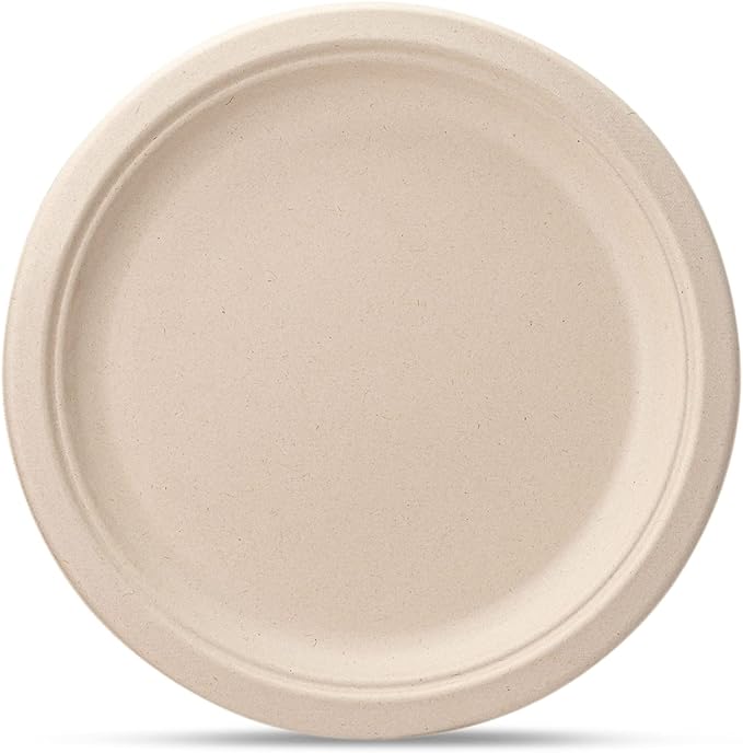 GUSTO [Case of 500 10 Inch Heavy-Duty 100% Compostable, 3 Compartment Eco-Friendly, Kraft Disposable Sugarcane Paper Plates - Brown Unbleached (Formerly Comfy Package