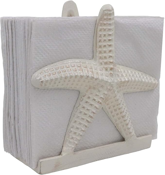 THDC Nautical Napkin Holder, Lunch, Dinner, Nautical Collection Napkin Holder, Made of Metal (Star Distressed Off-White)