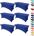 6Pack 8FT Table Cloth for Rectangular Fitted Events Stretch Gemstone Blue Table Covers Washable Spandex Tablecloth Protector for Party, Wedding, Cocktail, Banquet, Festival