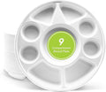 three leaf 9 Compartment Bagasse Round Plate, 25 Ct. Heavy-Duty- Super Strong- Natural- Eco-Friendly Disposable Bagasse Plates, 100% Biodegradable