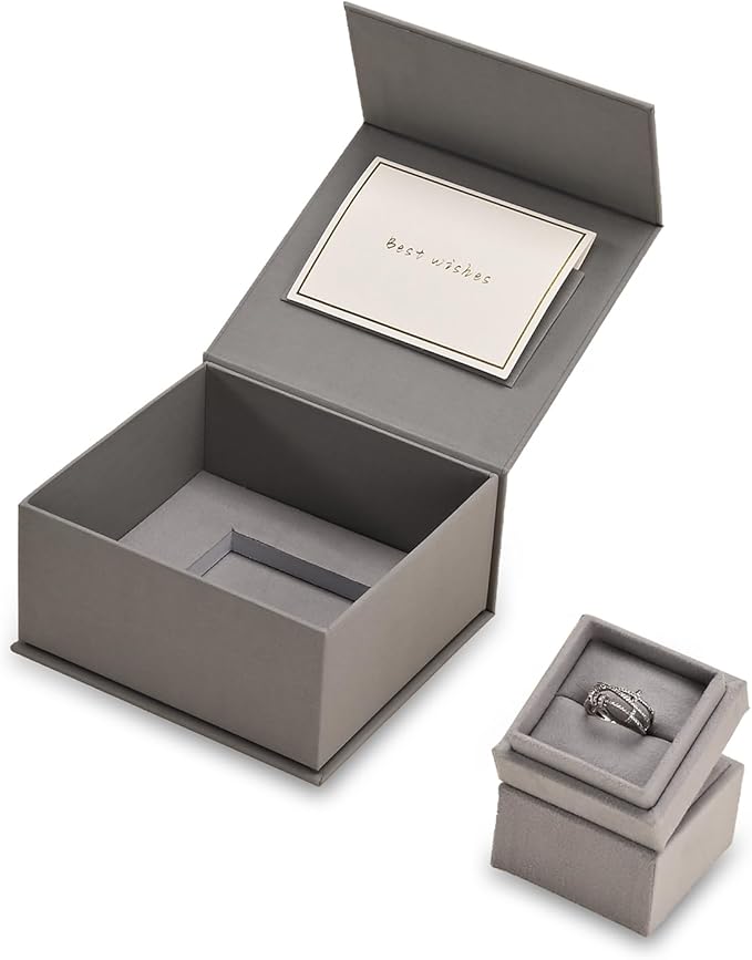 Oirlv Ring Gift Box with Lid Magnetic Gray Boxes for Wedding Proposal Gift Birthday Present with Card(Gray)