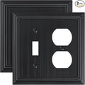 2-Pack Classic Beadboard Combo Toggle/Duplex Light Switch Cover Plate, Matte Black Outlet Cover Plate, Natural Bamboo Fiber Decorative Wall Receptacle Cover for Electrical Outlets, Light Switch