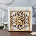 Handmade Sunflower Wood Napkin Holder for Farmhouse Rustic Decor - Laser Cut Farmhouse Table Kitchen Dispenser - Great Gift for Mother's Day or Leo Zodiac Birthday