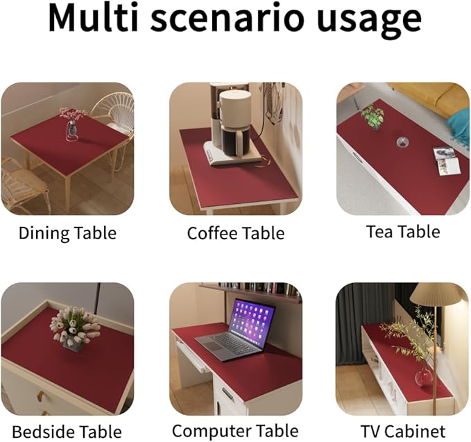 Table Pad - Used for Square Table Waterproof and Easy to Clean Good Flatness Easy to Used for Dining Table(Black+Wine Red 46x46)