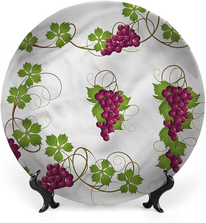 Ceramic Plates, Vine Decorative Ceramic Plates, Agriculture Harvest Yield, 8 Inch, Household Plates Decorative, Multicolor