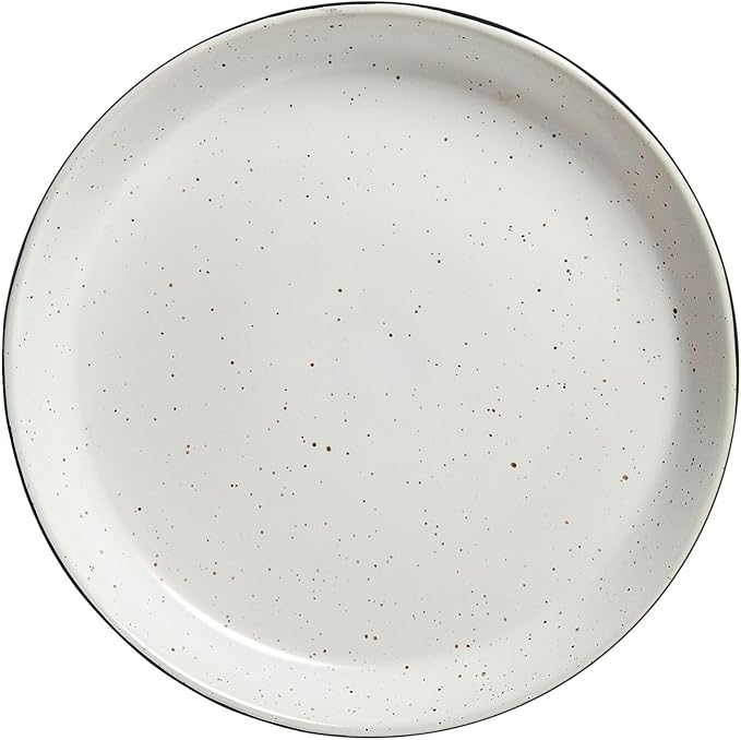 Sango 12-Piece Stoneware Dinnerware Set for 4, Modern White & Black Plates and Bowls Sets with Speckled Glaze, Durable Kitchen Ceramic Dish Set, Microwave & Dishwasher Safe Everyday Dishes, Stockholm