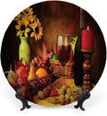 Decorative Plates, Winery Print Ornament, Still Life Fruits Flowers, 6 Inch, 1 Plate with 1 Display Stand, Multicolor