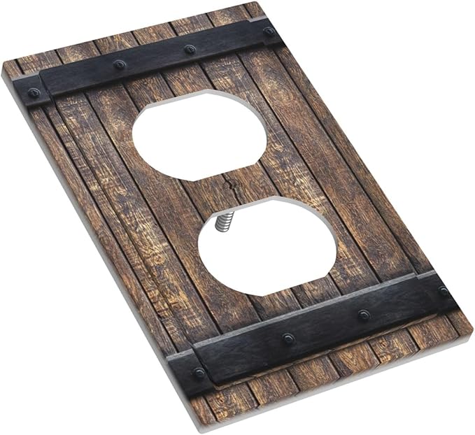 Outlet Covers Rustic Barn Door Vintage Country Wood Board 1 Gang Duplex Light Switch Cover Plate Decorative Wall Plates Electrical Switchplate Receptacle for Farmhouse Cabin Decor（2 Pack）