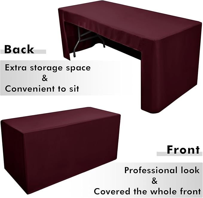 Nasitos 2 Pack 6' Fitted Tablecloth Burgundy Trade Show Table Cloth-Open Back Valentines Tablecloth Washable and Wrinkle Resistant Rectangular Trade Show Table Cover for Parties, Banquet, Baby Shower
