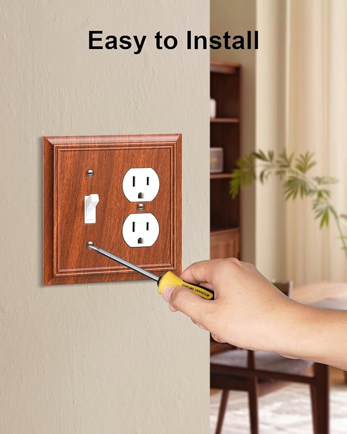 2-Pack Combo Toggle/Duplex Light Switch Cover Plate, Wood Grain Outlet Cover Plate, Natural Bamboo Fiber Decorative Wall Receptacle Cover for Electrical Outlets, Light Switch
