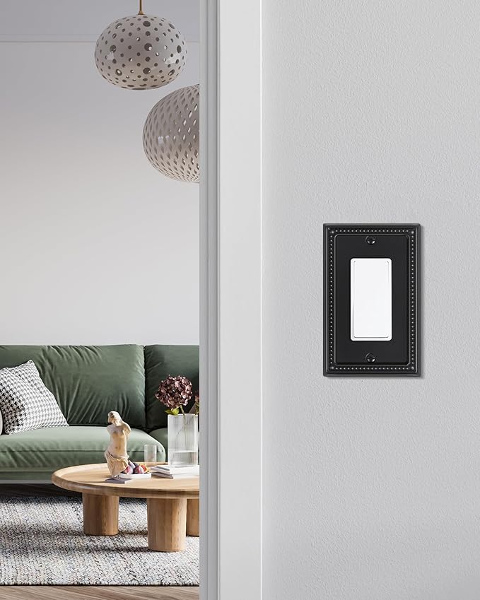 2-Pack Decorator Outlet Cover Plate, Pearls Decorative Switch Plates and Outlet Covers, Black Metal Wall Plates for Electrical Outlets, Receptacle, GFCI Outlet, Dimmer Switch