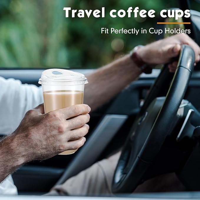 Baderke 100 Pcs Plastic Cups with Sip Lids Round Bottom Disposable Plastic Coffee Cups with Lids Clear Strawless Crystal Mugs for Iced Coffee Smoothie Cold Beverage Party Catering Supplies (18 oz)
