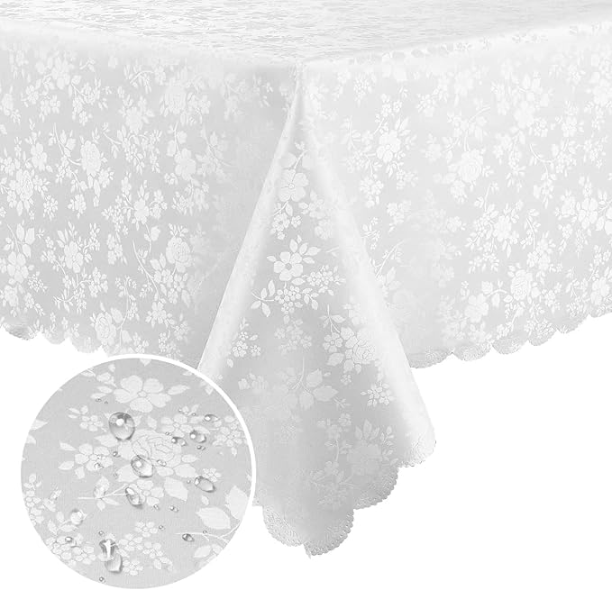 Smiry Rectangle Table Cloth, Waterproof Heavy Duty Vinyl Tablecloths, Wipeable Washable Table Cover for Kitchen and Dining Room (White, 60" X 84")
