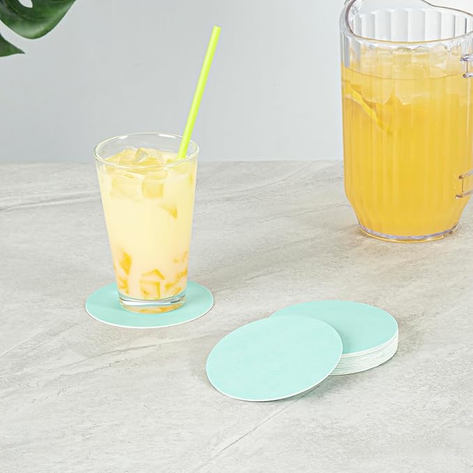 Restaurantware Paper Coasters 100 Pack of 4 Inch Disposable Beverage Coasters Absorbent for Hot and Cold Drinks Turquoise Coffee Cup Essentials for Table Decor, Kitchen, Home or Living Room
