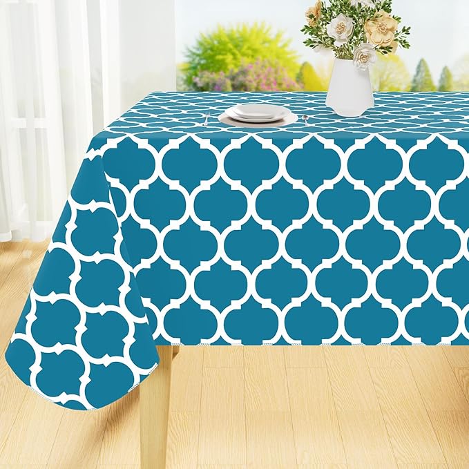 Smiry Square Table Cloth, Wipeable Spillproof Plastic Tablecloths for Dining, Waterproof Vinyl Tablecloth with Flannel Backing for Square Tables, Camping, Outdoor and Indoor (70"x70", Teal)