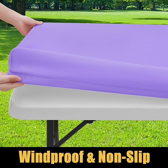 Smiry Rectangle Picnic Table Cloth, Waterproof Elastic Fitted Tablecloths for 4 Foot Tables, Washable Polyester Table Cover for Camping, Indoor and Outdoor (Lavender, 24"x48")
