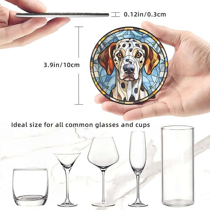 Drink Coaster Set of 6, Dalmatian Dog Mom Lover Gift,Leather Drink Coasters with Holder,6 Pack Cup/Bar/Drink Coasters for Table/Drinks/Coffee Protection Housewarming Gift