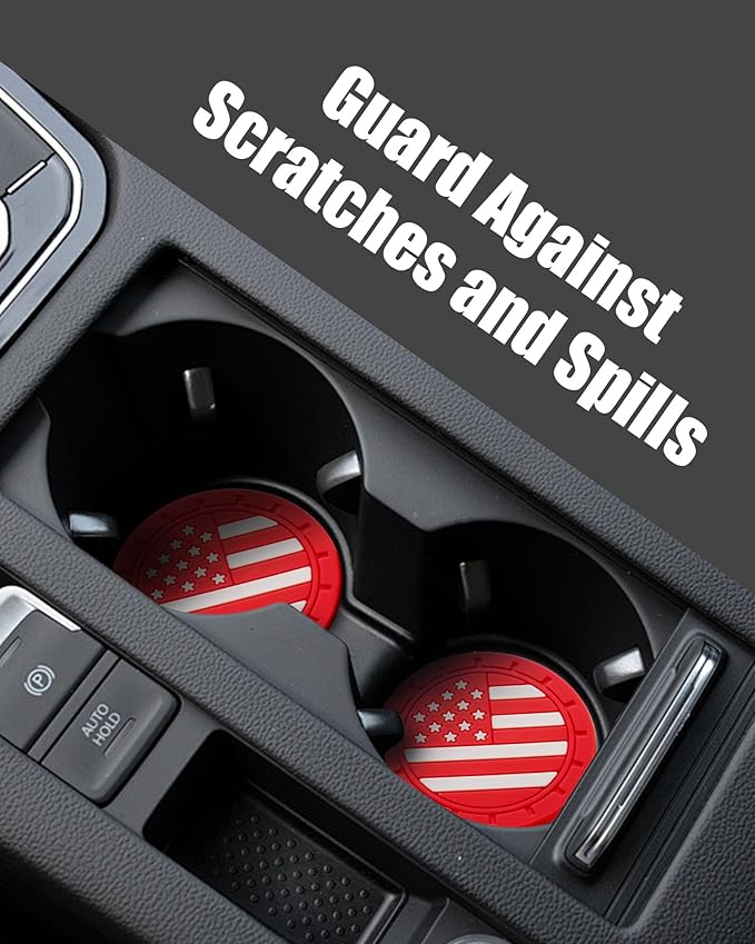 4 Pack Car Cup Coasters, Universal American Flag Non-Slip Silicone Cup Holder Inserts, Car Interior Accessories, Red