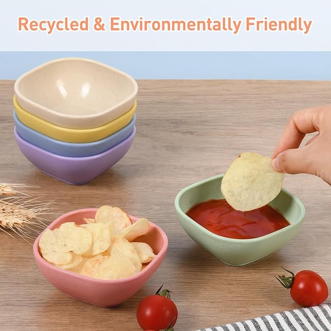 6 Pack Small Bowls, 4.5 OZ Assorted Colors Dipping Sauce Cups, Ice Cream Bowls, Wheat Straw, Unbreakable, Plastic Prep for Side Dishes, Dessert, Snacks