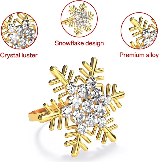 ZeeDix Christmas Gold Snowflake Napkin Rings Set of 24, Napkins Ring for Dinning Table - Rustic Dinner Tables Decoration for Wedding Receptions Christmas Thanksgiving Holiday Party Dinner Parties