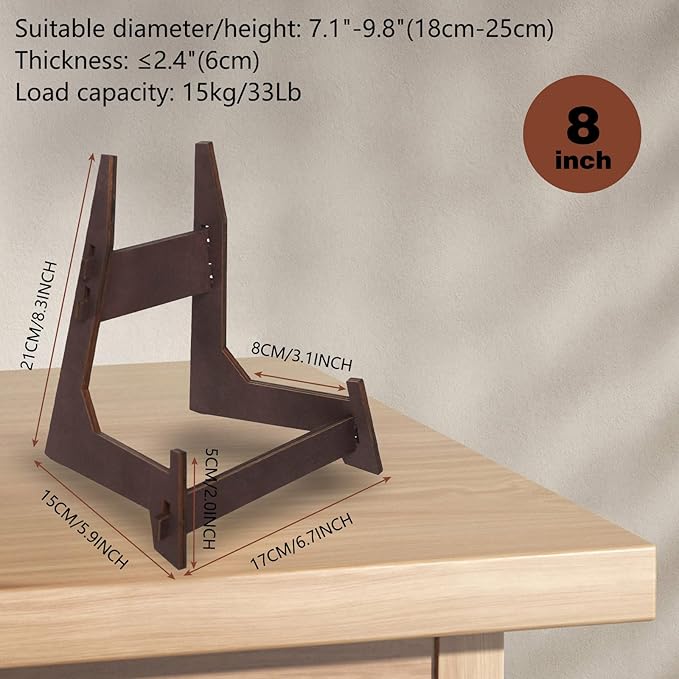 Plate Stands for Display,8 Inch wooden Plate Holder Display Stands,Frame holder stand for Book, Picture,plaque, Decorative Plate, Photo and Platter, Tabletop Art.(1 Pack )