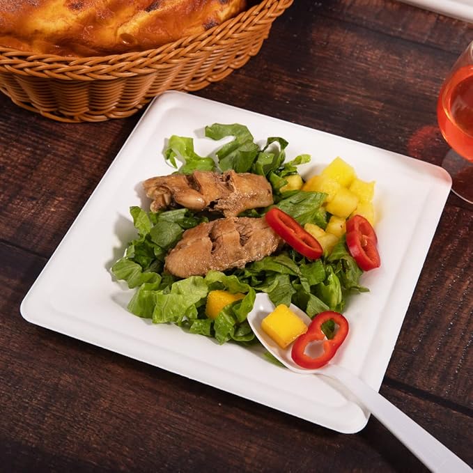 SUT 8-Inch Biodegradable Bagasse Plates, 100 PCS Heavy-Duty Microwaveable, Eco-Friendly Natural Disposable, Made of Sugarcane Fibers, for Party, Picnic