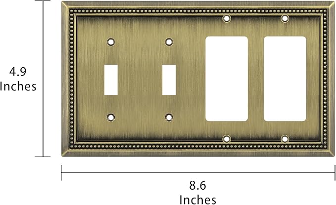 Henne Bery Sunken Pearls Decorative Wall Plate Switch Plate Outlet Cover (Double Toggle/Double Decorator, Antique Brass)