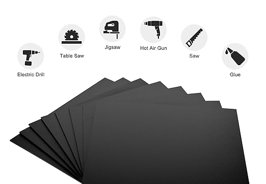 ABS Plastic Sheet 18" x 24" x 1/4" Thick (6mm) Black Rigid Moldable Thermoplastic Board for Crafts, DIY Projects, Home Decor - Textured & Smooth Surface, Pack of 2