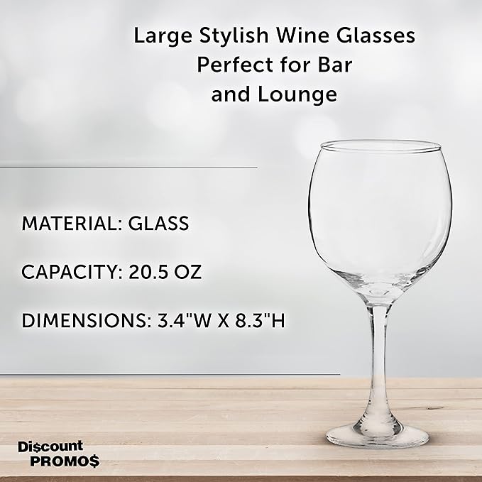 DISCOUNT PROMOS Premiere Wedding Wine Glasses 20.5 oz. Set of 12, Bulk Pack - Restaurant Glassware, Perfect for Red Wine or White Wine - Clear