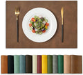Artoid Mode Brown Faux Leather Placemats Set of 6, 12x18 Inch Waterproof Wipeable Heat Resistant Vinyl Place Mats, Reversible Table Mats for Kitchen Dining Decor