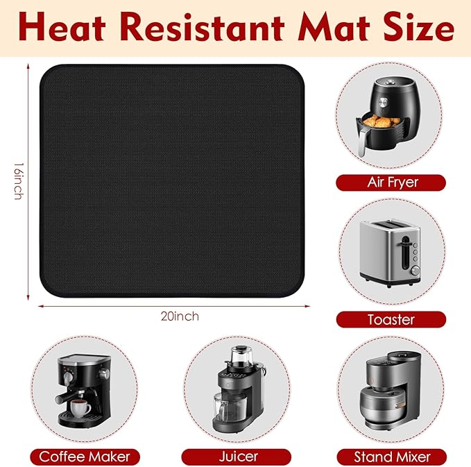 Heat Resistant Mats for Countertop,16x20 in Silicone Heat Resistant Mat for Air Fryer, Fireproof Pad for Coffee Maker,Toaster, Oven, Kitchen Countertop Protector Compatible with Ninja,COSORI, 2PCS