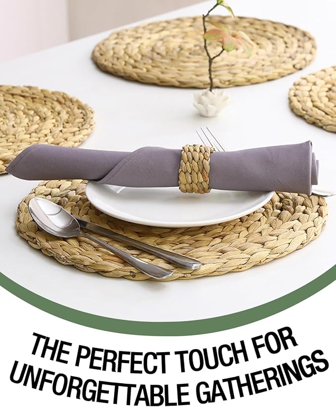 56 Pcs Rattan Napkin Rings Set, Woven Wicker Napkin Holders Bulk, Natural Water Hyacinth Handmade Boho Table Decor for Thanksgiving, Christmas, Wedding Table Dinnerware Decoration Set