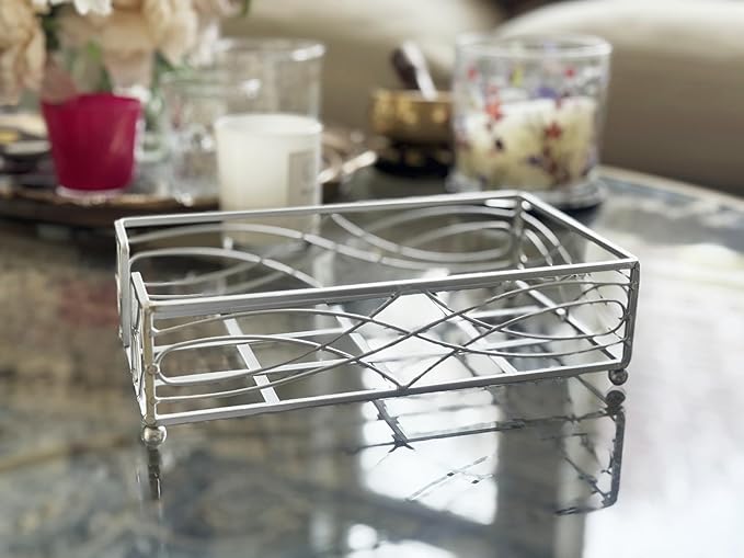Elegant Sturdy Guest Napkin Holder | Silver | Disposable Paper Hand Towel Storage Tray Caddy | Premium Quality | Bathroom Kitchen Dining Table Wedding Party Hotel Office décor