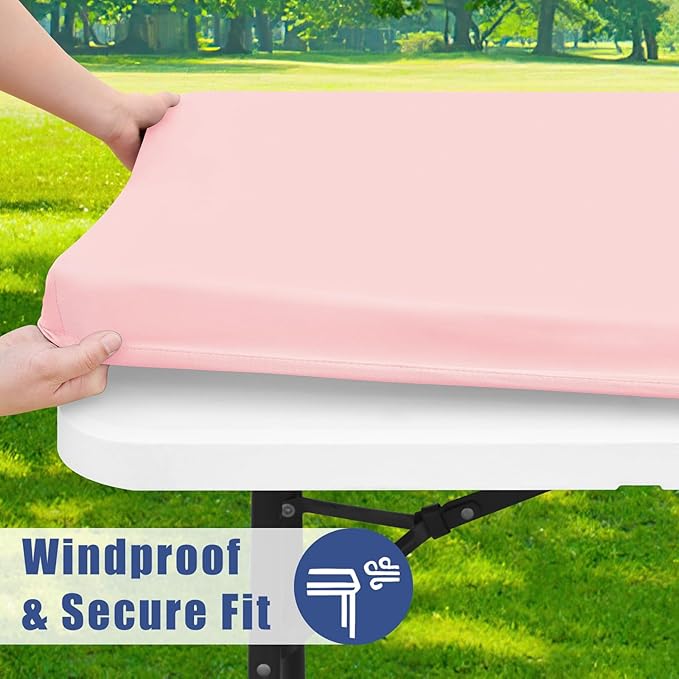 Spandex 8 Foot Rectangle Table Cloth 2 Pack, Elastic Fitted Tablecloths for Picnic, Stretch Washable Patio Table Cover for Outdoor, Camping, Banquet and Parties (Pink, 30"x96")