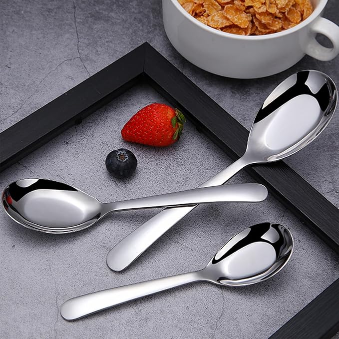 Flat Head Spoons, Korean style Flat Sugar Spoon,Thick Heavy Stainless Steel Table Spoons Dinner Spoon,Set of 4.