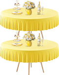2 Pack Yellow Spandex Round Tablecloths for 72in Table, Stretchy Fitted 6FT Round Table Cloths, Wrinkle Free Table Cover with Skirt for Wedding Birthday Party Bridal Shower Banquet