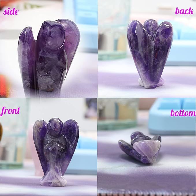 YATOJUZI 2" Amethyst Guardian Angels Hand-Carved Angel Statue Figurines Purple Office Desk Decor Accessories Decorations Crystals and Healing Stones Energy Reiki Gifts for Women